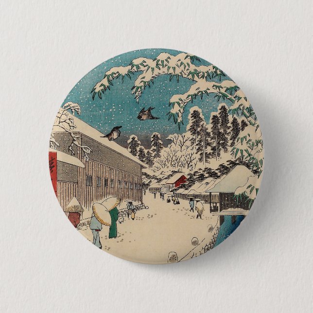 Chapa Redonda De 5 Cm Hiroshige paisaje invernal de japón (Anverso)