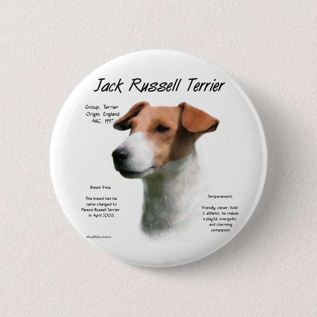 Chapa Redonda De 5 Cm Historia de Jack Russell Terrier (Anverso)