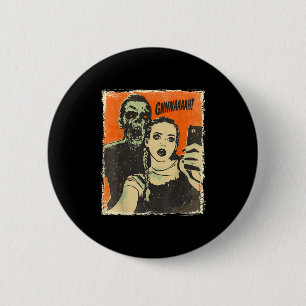 Chapa Redonda De 5 Cm Historieta de horror vintage Zombie Selfie Casuali