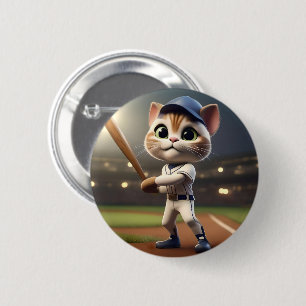 Chapa Redonda De 5 Cm Hitter casero: Gato de Béisbol en 3D toma un giro