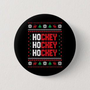 Chapa Redonda De 5 Cm Ho Ho Ho Hockey Suéter Feo De Navidad Holiday Hoc