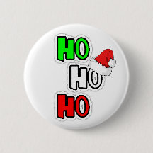 HO HO HO Merry Christmas Santa Hat Button