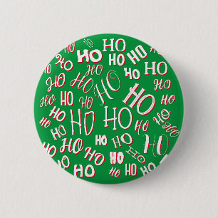 Chapa Redonda De 5 Cm HO HO HO patrón de texto de Navidad blanco verde r