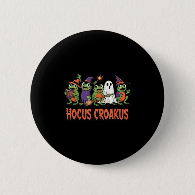 Chapa Redonda De 5 Cm Hocus Croakus Frog Halloween Magic Spell Funny Wit (Anverso)