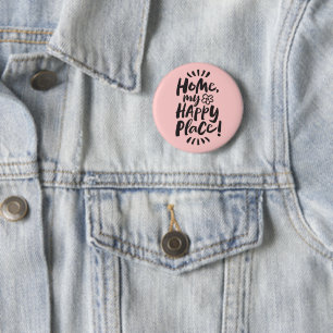 Chapa Redonda De 5 Cm ¡HOGAR, mi lugar feliz! Tipografía rosa - Homebody