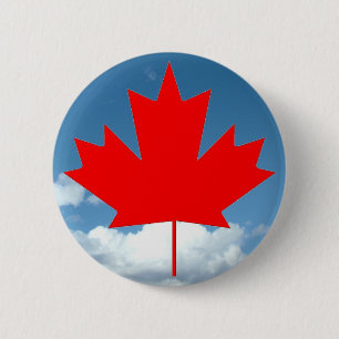 Chapa Redonda De 5 Cm Hoja de arce roja de Canadá y cielo azul