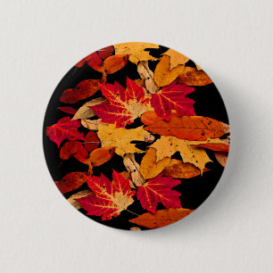Chapa Redonda De 5 Cm Hojas de otoño anaranjadas amarillas rojas de
