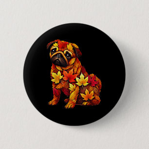 Chapa Redonda De 5 Cm Hojas de otoño perro pug naturaleza hombres mujere