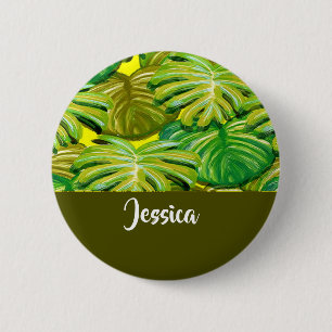 Chapa Redonda De 5 Cm Hojas de palma en amarillo