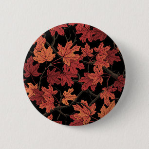 Chapa Redonda De 5 Cm Hojas rojas de arce de otoño sobre negro