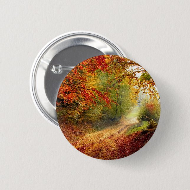 Chapa Redonda De 5 Cm Hojas y árboles otoñales que cubren carreteras suc (Anverso y reverso)