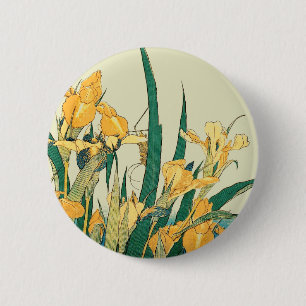 Chapa Redonda De 5 Cm Hokusai Saltamontes Iris Grabado Vintage: Japonés