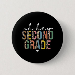 Chapa Redonda De 5 Cm Hola, 2º Grado De Vuelta Al Leopardo Escolar Por