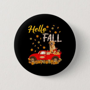 Chapa Redonda De 5 Cm Hola Cae Golden Retriever Leaf Otumn Red Truck