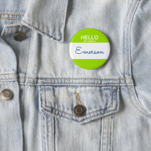 Chapa Redonda De 5 Cm Hola Mi Nombre Es El Nombre Lime Green Nametag Fun