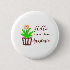 Chapa Redonda De 5 Cm Hola, soy nuevo aquí, bebé ducha niños hoja de flo