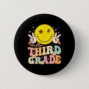 Chapa Redonda De 5 Cm Hola tercer grado Hippie Smile Face 3º grado de vu