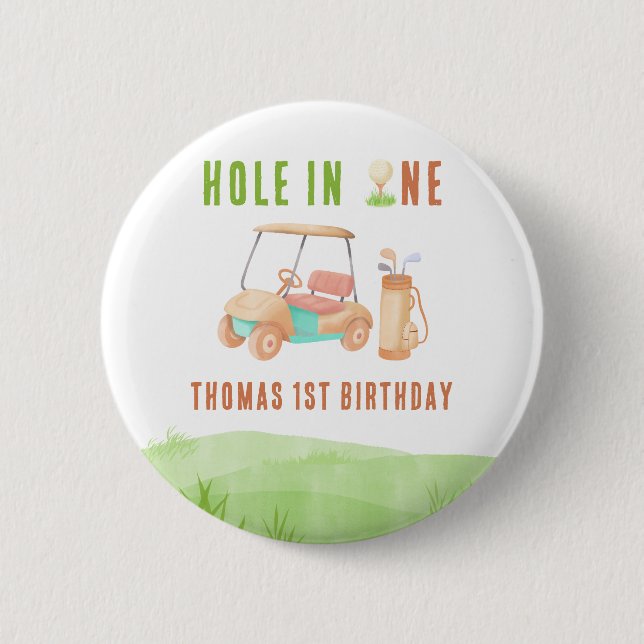 Chapa Redonda De 5 Cm Hole In One First Birthday Party (Anverso)