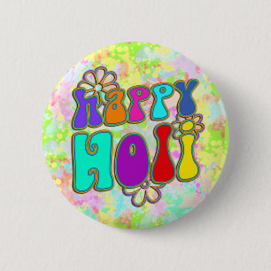 Chapa Redonda De 5 Cm holiES - FELIZ flores de contorno de color HOLI 1