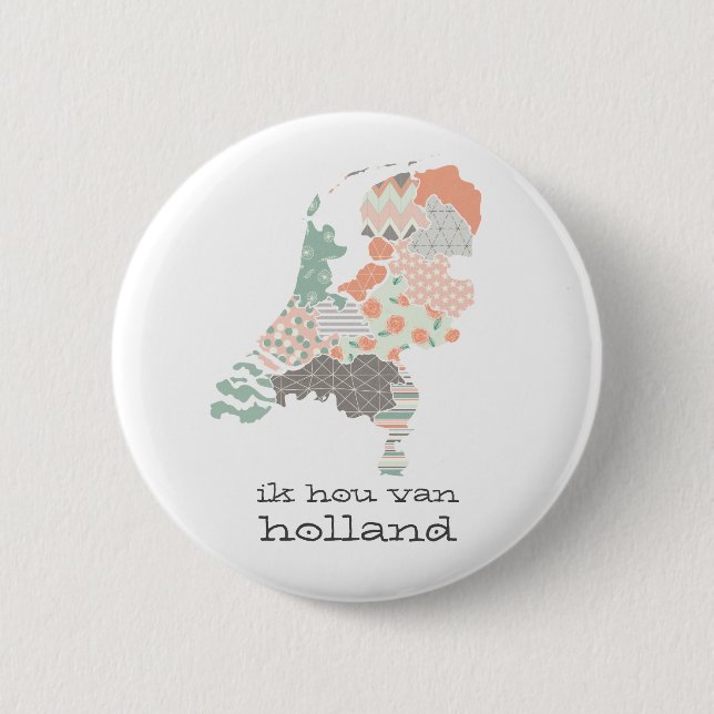 Chapa Redonda De 5 Cm Holland Province Map Geometric Patchwork Style (Anverso)