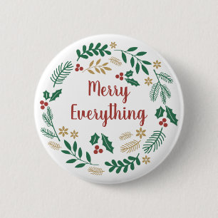 Chapa Redonda De 5 Cm Holly Berry Pine Wreath Merry Todo Holiday C