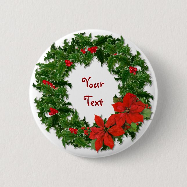 Chapa Redonda De 5 Cm Holly Wreath Personalizar (Anverso)