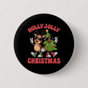 Chapa Redonda De 5 Cm Holly Xmas Jolly Gracioso Árbol de Navidad Corte R