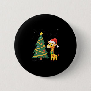 Chapa Redonda De 5 Cm Hombre de jengibre jirafa sombrero de Santa árbol