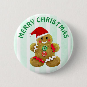Chapa Redonda De 5 Cm Hombre de pan de jengibre de las Felices Navidad