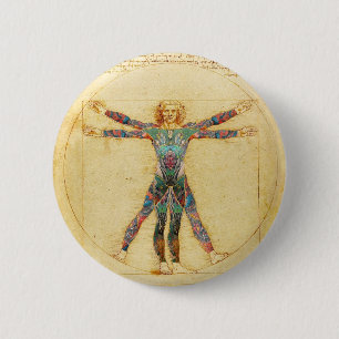 Chapa Redonda De 5 Cm Hombre de Vitruvian de da Vinci con los tatuajes