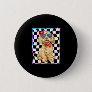 Chapa Redonda De 5 Cm Hombre goldendoodle 4 de julio patriótico dorado