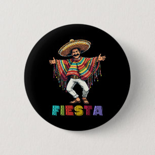 Chapa Redonda De 5 Cm Hombre mexicano en Poncho bailando Fiesta Cinco de