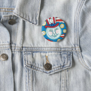 CHAPA REDONDA DE 5 CM HOMBRE PATRIÓTICO DE ARTE FOLK EN LA LUNA