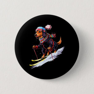 Chapa Redonda De 5 Cm Hombres De Nieve De Invierno Dachshund Esquí De Pe