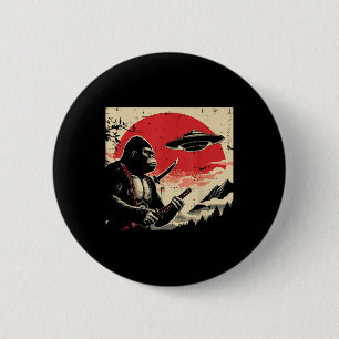 Chapa Redonda De 5 Cm Hombres japoneses de pie de playa Samurai Ufo Vint