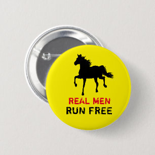 Chapa Redonda De 5 Cm Hombres Reales Corren Libres & Caballo Negro Salva