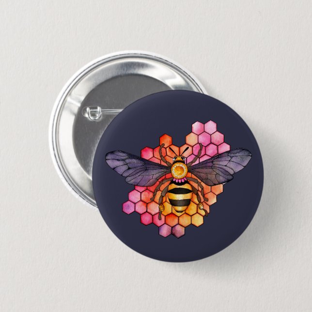Chapa Redonda De 5 Cm Honeycomb Bee (Anverso y reverso)