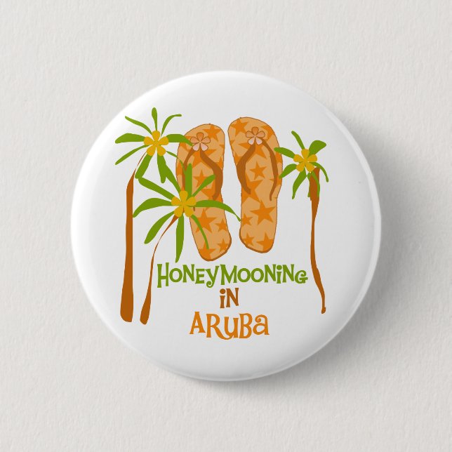 Chapa Redonda De 5 Cm Honeymooning en Aruba (Anverso)