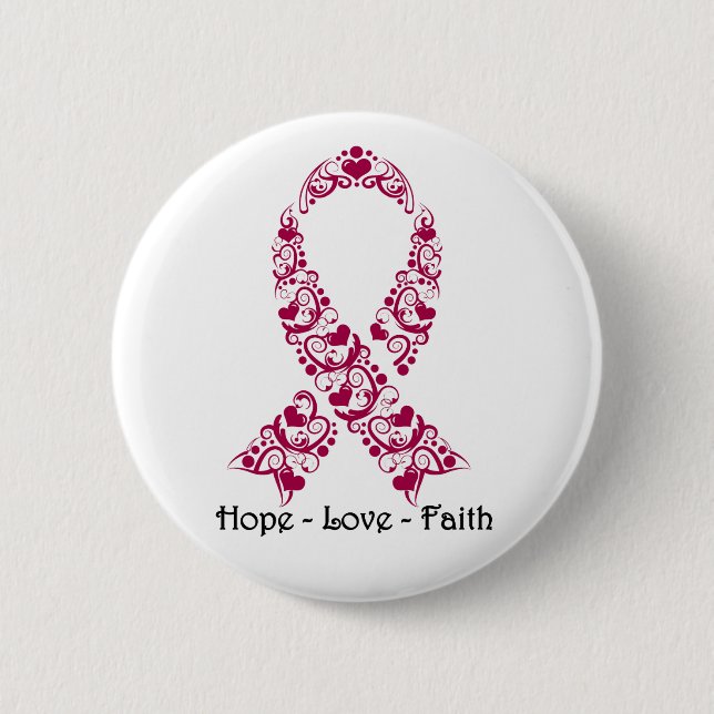 Chapa Redonda De 5 Cm Hope Burgundy Awareness Ribbon (Anverso)