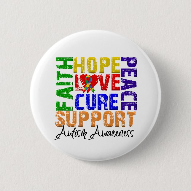 Chapa Redonda De 5 Cm Hope Love Cure Autism Awareness (Anverso)