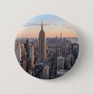 Chapa Redonda De 5 Cm Horizonte de la ciudad de Nueva York al atardecer 