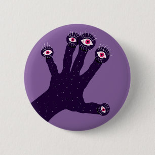Chapa Redonda De 5 Cm Horror Gótico Purple Creepy Hand Weird Eyes