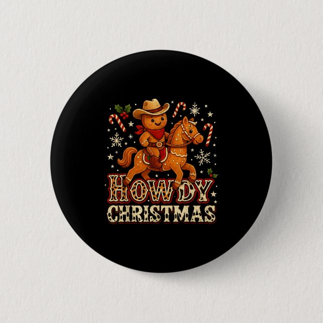 Chapa Redonda De 5 Cm Howdy Christmas Cowboy Gingerbread Design  (Anverso)