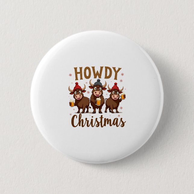 Chapa Redonda De 5 Cm Howdy Christmas Funny Highland Cow Xmas Cows Lover (Anverso)