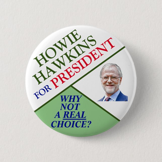 Chapa Redonda De 5 Cm Howie Hawkins para Presidente 2020 (Anverso)