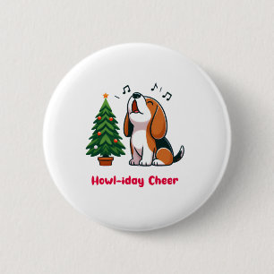 Chapa Redonda De 5 Cm Howl-iday Cheer Beagle Con Un Diseño De Árbol De N