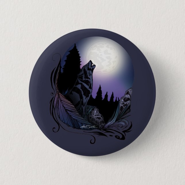 Chapa Redonda De 5 Cm Howling Wolf (Anverso)