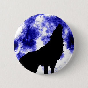 Chapa Redonda De 5 Cm Howling Wolf en la luna