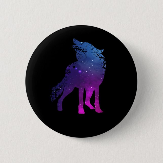 Chapa Redonda De 5 Cm Howling Wolf Silhouette Wolves Forest Animal (Anverso)