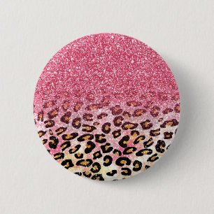 Chapa Redonda De 5 Cm Huella de animales de leopardo de purpurina fino r